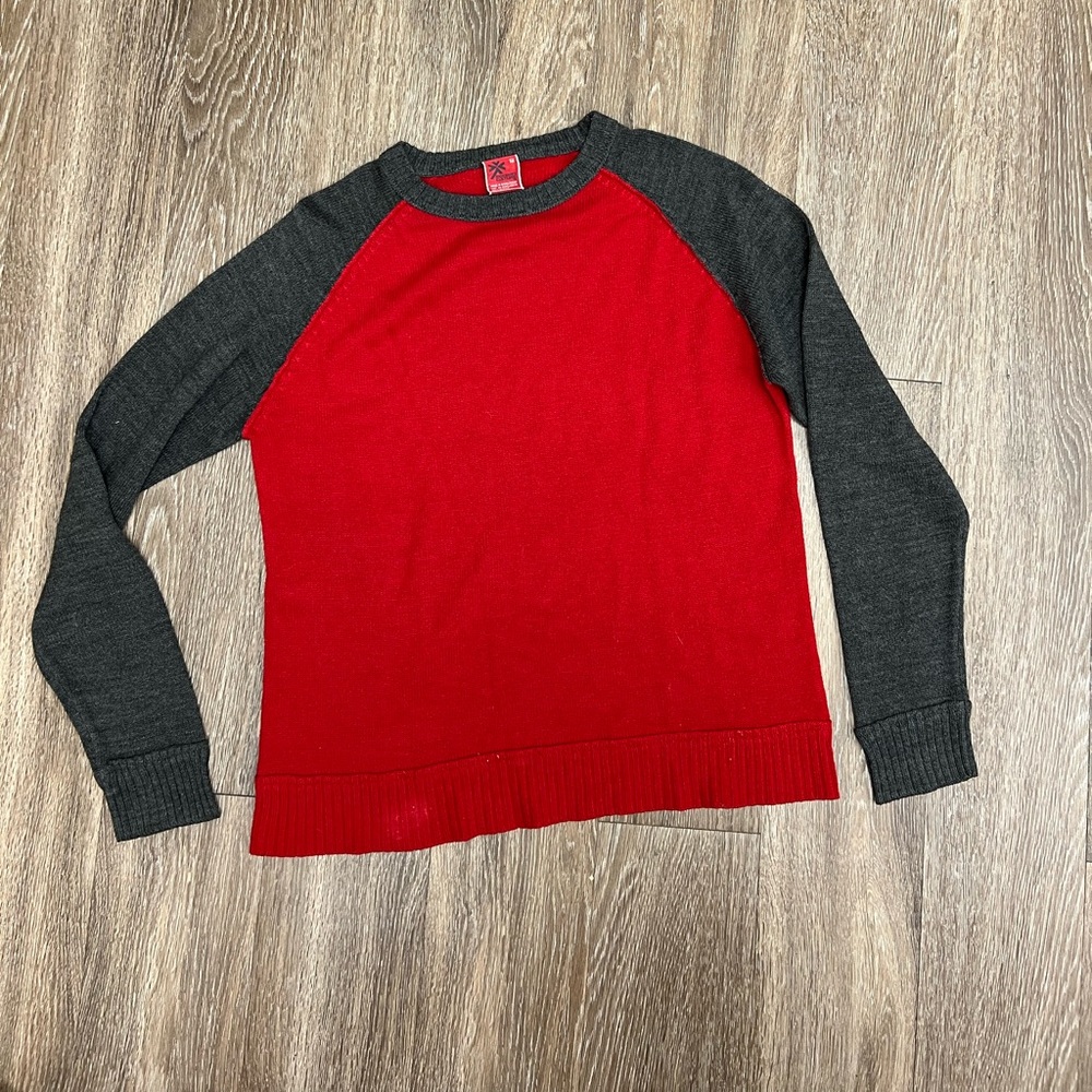 Size medium Modern Culture sweater.  Red with grey cuff sleeves